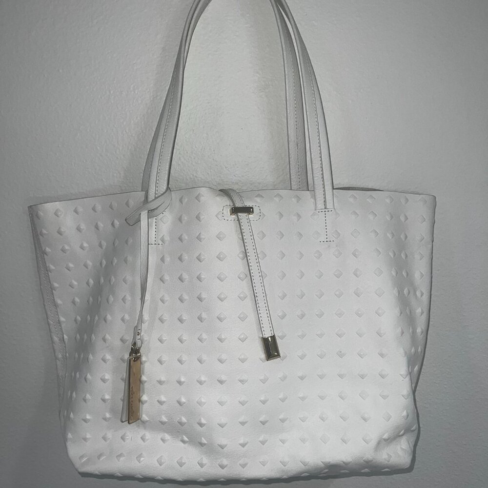 Vince Camuto Leila Large White Embossed Leather Tote, White Purse, VINCE CAMUTO